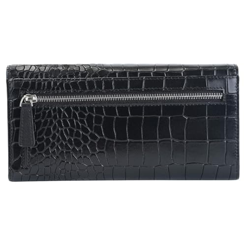 Croco2 Black Women’s Trifold Wallet with Enhanced RFID Security, Black, Contemporary2