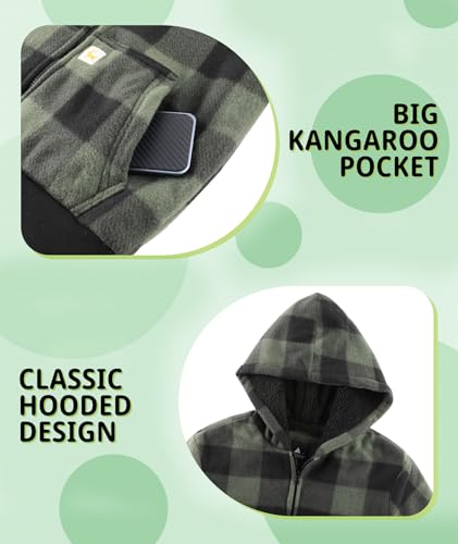 Image of Boys Fleece Jacket with Hood Unisex Child Sherpa Lined Zip Up Warm Coat Hooded Sweatshirt Outerwear