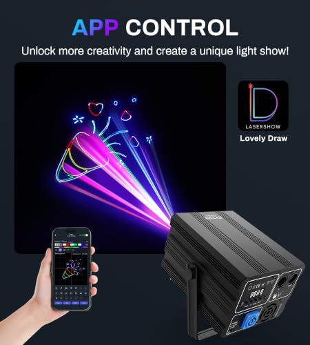 Image of Stage Laser Lights with App Control, 2W Animation Laser Stage Light, DMX512 /Sound Activated /Remote Control, Laser Light Show Projector for Stage, Clubs, Home Parties, Birthdays
