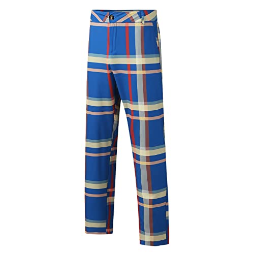 Men's Pants Checkered Skinny Stretch Dress Pant Tapered Elastic Waist Business Casual Trousers Yellow #TOP4