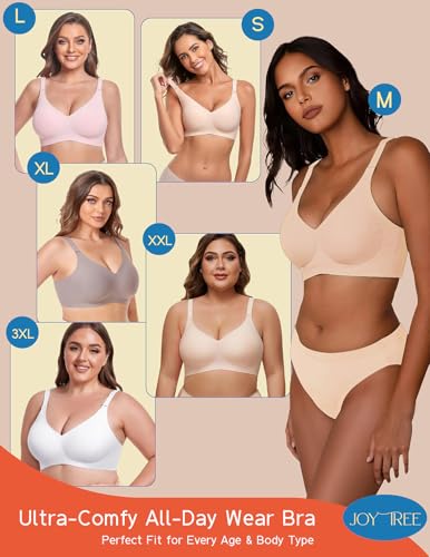 Image of JOYTREE Silky Bras for Women No Underwire V Neck Bralettes for Women Cloud Feel Everyday T Shirt Bra with Extender