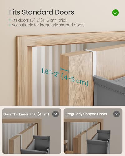 SONGMICS Over The Door Organizer, Hanging Door Organizer with 5 Large Pockets, 5-Tier Fabric Storage, Transparent Nylon Mesh, Foldable, Metal Hooks, with Side Pouches, Dove Gray URDH007G01 image 7