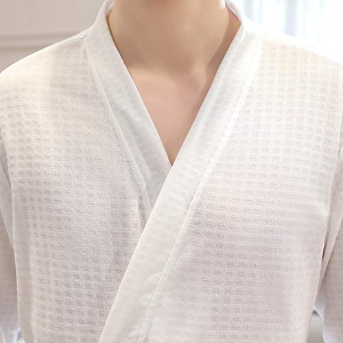 Rojeam Men's Kimono Waffle Robe Unisex Lightweight Soft Knee Length Spa Bathrobe Sleepwear with Pockets2