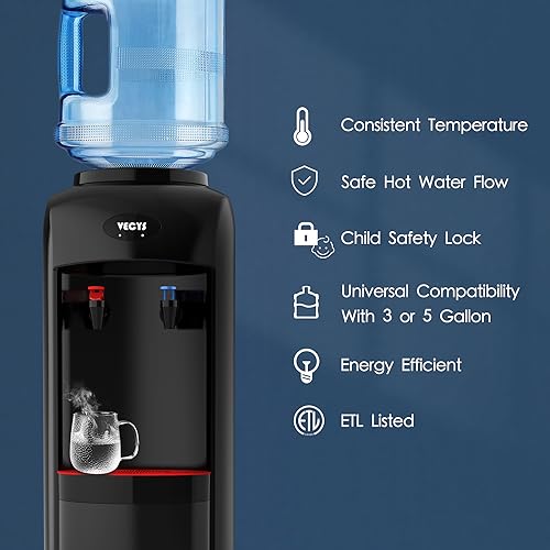 VECYS Hot and Cold Water Cooler Dispenser reservoir and child safety lock detail