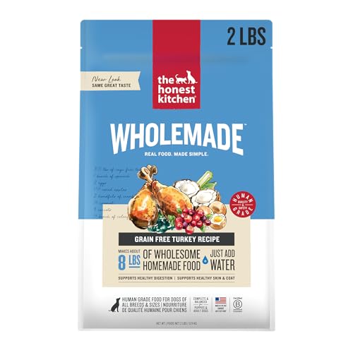 The Honest Kitchen Human Grade Dehydrated Grain Free Dog Food – Complete Meal or Dog Food Topper – Turkey 2 lb (makes 8 lbs)