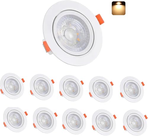 12W LED Downlights for Ceiling Recessed LED Spotlights Ceiling Light Tilt Ceiling Slim Downlights Warm White 3000K Adjustable IP20 for Bedroom Study Living Room White 240V 10 Pack