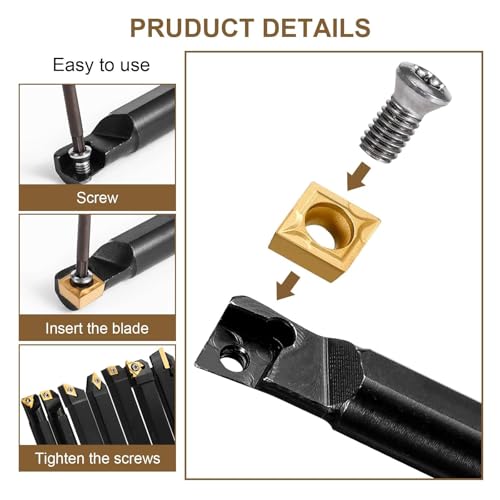 Fachmach Lathe Turning Tool Kit 12mm Shank 7 Pcs Metal Lathe Tool Holder Set for Turning Grooving Threading Boring with 7 Pcs Carbide Inserts Turning Inserts Carbide Turning Tool (12mm, 7INSERTS) 2 Fachmach Lathe Turning Tool Kit 12mm Shank 7 Pcs Metal Lathe Tool Holder Set for Turning Grooving Threading Boring with 7 Pcs Carbide Inserts Turning Inserts Carbide Turning Tool (12mm, 7INSERTS) - Image 2