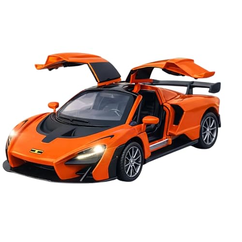 Image of 1:36 Scale Diecast Metal Toy Car Openable Doors Pullback Action LED Lights Music Sports Model Kids Collectors Mclaren Senna Orange