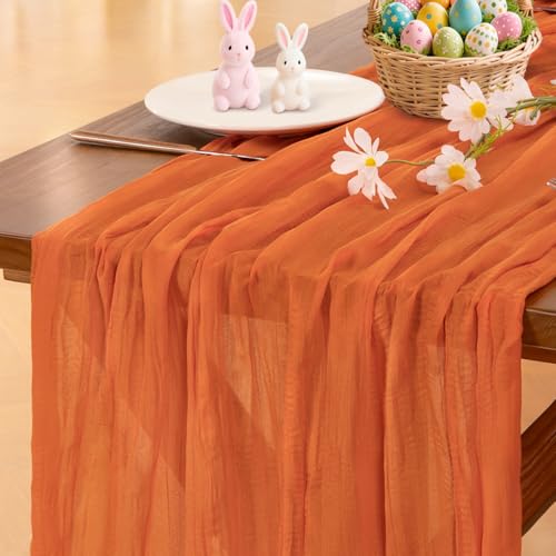 Image of Socomi Orange Easter Spring Cheesecloth Table Runner Boho Rustic Gauze 120 inch 10FT Cheese Cloth Runner for Wedding Party Baby Shower Birthday Home Decor Holiday Decorations