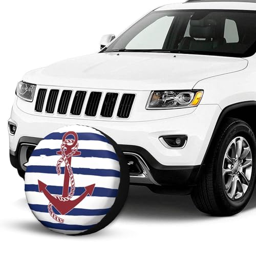 Image of Nautical Anchor Blue Spare Tire Cover Wheel Protectors Tyre Covers Weatherproof Wheel Covers Universal Fit for Trailer Rv SUV Truck Camper Travel Trailers 17 inch