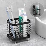 Luxspire Toothbrush Holders for Bathroom, Stainless Steel Electric Toothbrush Holder Wall Mounted, Shower Toothbrush Toothpaste Holder, Bathroom Organizer Essentials, 2 Slots, Black
