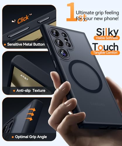 Image of CANSHN Designed for Samsung Galaxy S24 Ultra Case [Full Camera Protection] [Compatible with MagSafe] Translucent Matte Shockproof Protective Phone Cover 6.8 Inch - Black