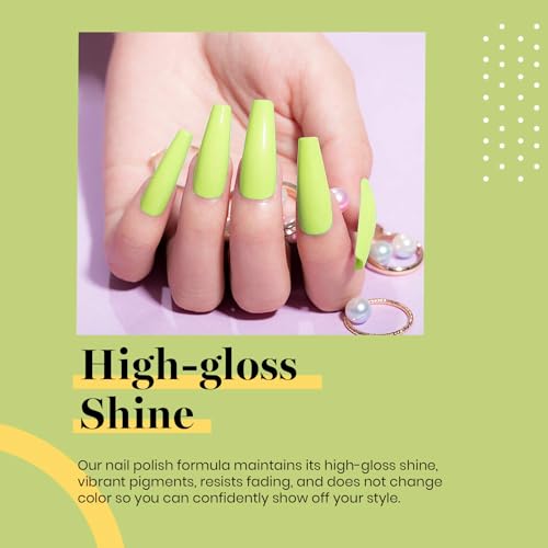 Beetles Neon Yellow Gel Nail Polish, Bright Yellow Lala Lime Color Neon Gel Polish Soak Off Uv Led Nail Lamp Gifts for Women -Size: 15 ml/Each - 8