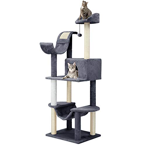 Finether Cat Furniture Cat Tree Cat Tower Cat Tree Tower Cat Play Tower with Sisal Scratching Posts Hammock/Perches Platform/Dangling Ball 55 W x 45 D x 154 Hcm