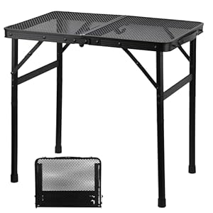 Camping Table with Mesh Desktop, Lightweight & Portable Small Folding Grill Table, Height Adjustable Metal Outdoor Table for Camp, Cooking, BBQ, RV, Picnic-2 FT Black