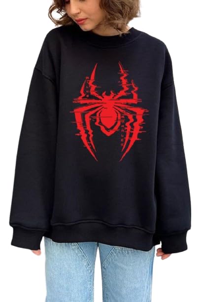 COMIC STREET Spider Printed Unisex Cotton Sweatshirt Hoodie Sweatshirt – Spider Hoodie Black