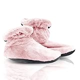 Brookstone - Thera-Spa Foot Warmer Fur Booties - Hot & Cold Therapy with Temperature Control Pouch - Microwavable Heated Slippers - Feet Warmers for Women & Men - Lavender Infused, (Blush Pink)