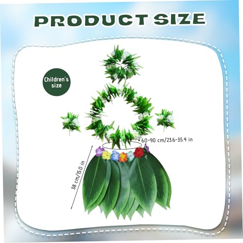 Hula Skirt for Adult 5PCS/Set Green Leaf Skirt with Necklaces Bracelets Headband Hawaiian Fancy Dress for Luau Party Favors, S Hawaiian Fancy Dress Women Hula Skirts for Adults Grass4