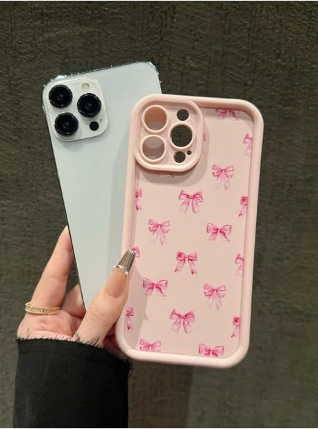 Image of COVERLY Bow Pattern Back Case Cover for iPhone 12 Pro | Hot Ribbon Bow Cute Design | Camera Lens Protection | Soft TPU Silicone Fashion Aesthetic Printed Cover for Girls & Women (Pink, Shockproof)