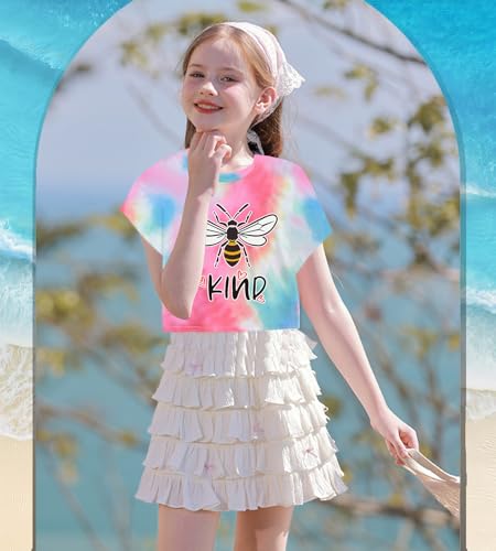Image of Tkria Girls Crop Top T-Shirt Teen Summer Tie Dye Short Sleeve Shirt Tee Top 6-14 Years