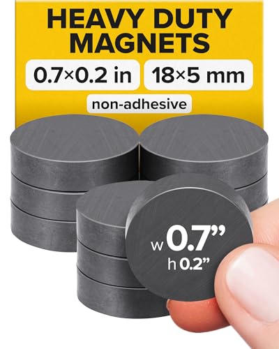 Image of Strong Ceramic Round Small Magnets (0.7x0.2 /18x5mm, 10 pcs) - Heavy Duty Magnets, Non-Corrosive, High Thermal Resistance, Versatile for Home, Office, Workshop, Whiteboard, Fridge and Hobby Use
