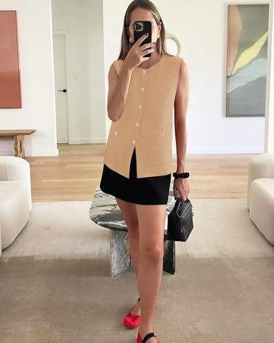 Image of Yousify Womens Sweater Vest Sleeveless Button Down Round Neck Knitted Tank Tops Casual Cardigan with Pockets