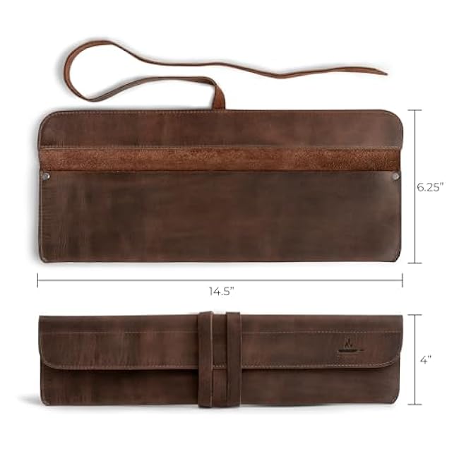 Leather Chef Knife Sheath, Single Case for Chef's Knives, Kitchen Small Storage Bag, Roll Bags for Travel, Professional Chefs Carrying Wrap Holder, Butcher Rolls Carrier (Bourbon Brown)