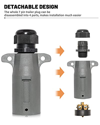 Oyviny Rv 7 Pin Trailer Plug With Ip68 Waterproof Seal, Detachable 7 Way Round Rv-Style Trailer Side Connector 7 Point Trailer Wiring Plug #TOP1