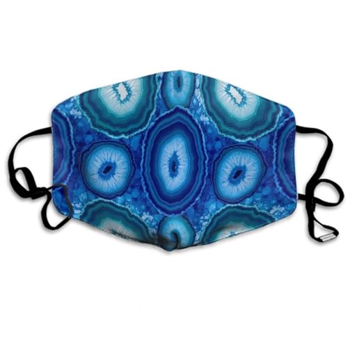 Women Men Windproof, Dust Proof Mouth Face Mask Fashion Scarf Blue Marble Druse Crystal Quartz Gem Gemstone Geode Stone Face Covering Face Bandana, Adjustable Face Decorations for Sports Travel Hiking