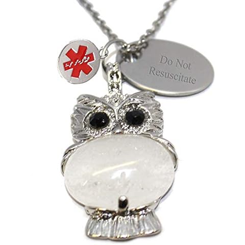 Luxury Engraved Gifts UK Do Not Resuscitate Womens Medic Alert Medical Imitation Clear Quartz owl Necklace - br440n Cover