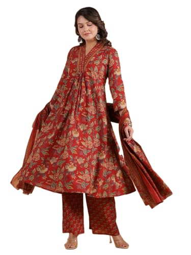 Image of Vbuyz Women Floral Print With Mirror Work Cotton Kurta Palazzo With Dupatta