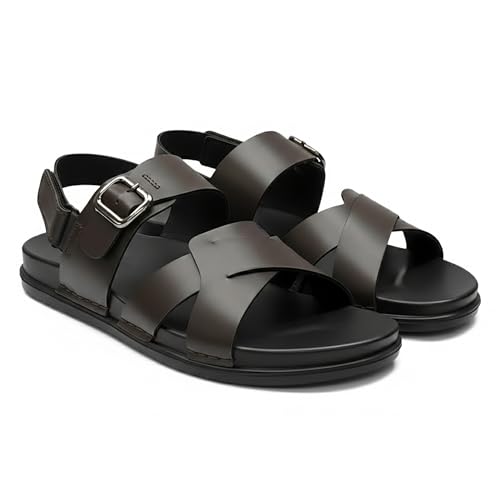 Image of BRUTON Men's STRIVO-1141 Wedge Sandals | Adjustable Buckle Toe Ring Comfort Sandals | Lightweight Cushioned Footbed | Anti-Slip Casual Outdoor & Daily Wear Footwear | Black