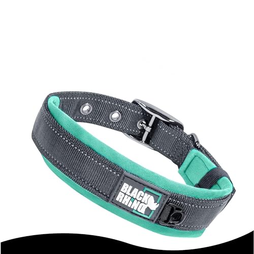 Black Rhino - Das Comfort Halsband Super Weiches Neopren Gepostertes Hundehalsband für alle Hunderassen - Hochbeanspruchbar Verstellbar Reflektierend Wetterfest (Groß, Aqua/Grau)