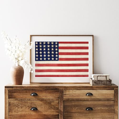 JarThenaAMCS Patriotic Canvas Wall Art Print Vintage 4th of July American Flag Art Poster Independence Day Room Decor for 250th Anniversary Gallery Living Room Bedroom (UNFRAMED 16 x 24 Inch)