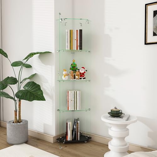 4-Tier Corner Glass Display Cabinet with 5 Dynamic LED Modes,