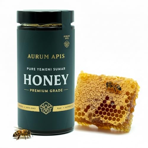 Image of Aurum Apis Raw Yemeni Sumar Honey, 100% Raw Unfiltered Pure Honey, Hand Harvested Organic Honey, Non-GMO, Unprocessed Certified Organic Honey from Sumar Tree, Rich Flavor & Aroma - 1kg Honey Jar