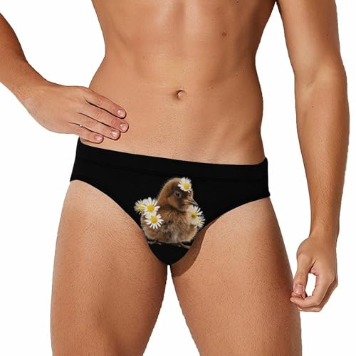 Kiwi Bird with Daisy Flowers Novelty Men's Swimming Brief Swimwear Pants Trunks Beach Shorts Underwear
