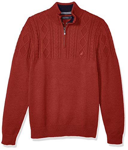 Nautica Men's Classic Fit Quarter Zip Sweater, Double Red Heather, X-Large