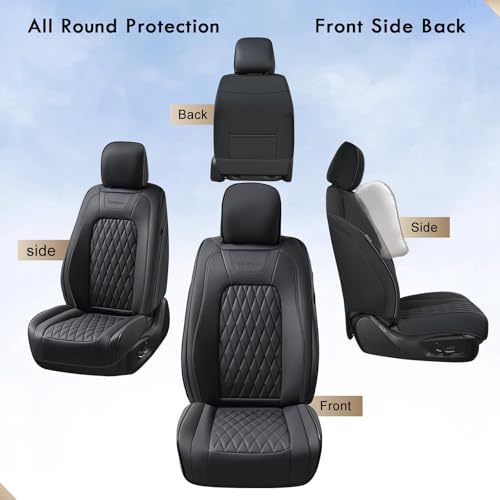 Image of Coverado Leather Seat Cover, Custom Fit for Ford F150 Seat Covers, Ford F150 Truck Seat Covers Waterproof Fit for 2015-2026 F150 & 2017-2025 F250 F350 F450 Black - Front Pair