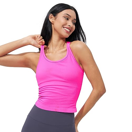 Image of sphinx cat Womens Ribbed Workout Crop Tops with Built in Bra Yoga Racerback Tank Top Slim Fit