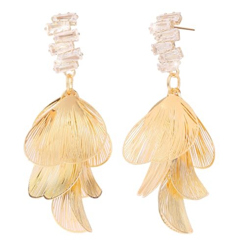 Gold Flower Earrings for Women Dangling Boho Floral Statement Dangle Earrings with Rhinestones for Prom Party