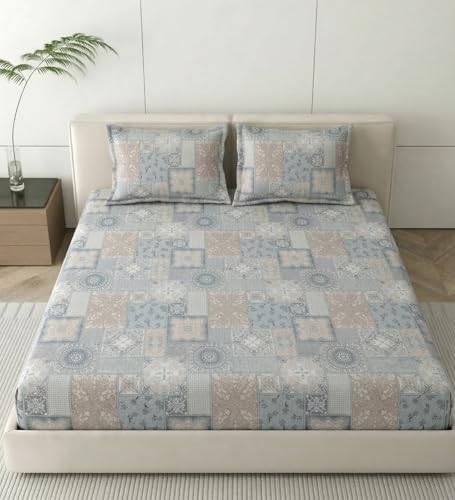 Image of Mafatlal 186 TC Metro Cotton Double Bed Bedsheet | 90x100 Inch|Soft, Breathable & Lightweight | Includes 2 Pillow Covers| Cool Fire 1