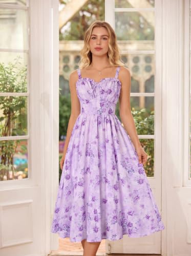 Image of Scarlet Darkness Summer Dresses for Women 2026 Floral Corset Dress Long Milkmaid Dress with Pocket