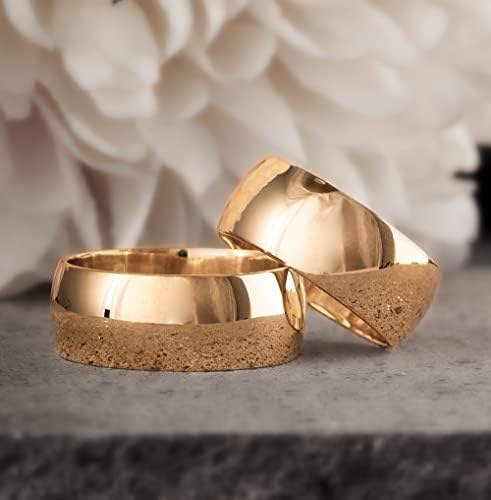 Conjunto de alianzas de boda a juego para parejas chapadas en oro de 14 quilates Conjunto de anillos de bodas de plata personalizados para hombre y mujer