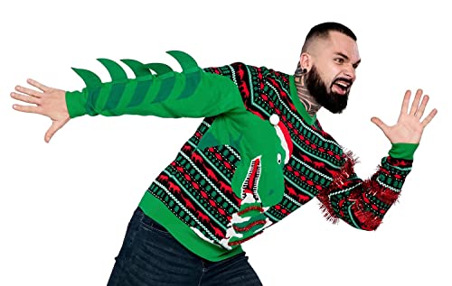 Unisex Men壮 Ugly Christmas Sweater 3D Dinosaur Tacky Novelty Pullover Sweater for Christmas Holiday- Dinosaur (20019)