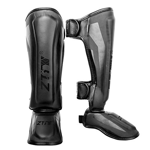 HYDD Protège-Tibias pour Muay Thai,Kickboxing,Entraînement et Combat MMA,Protège-Jambes en Cuir pour Les Arts Martiaux,Sparring,Équipement de Protection pour la Boxe Protège-Tibias en Cuir PU (Noir) Cover