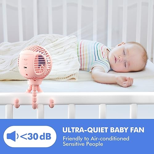 image for WiHoo Portable Stroller Fan, 11H Ultra-long Battery Life 3 Speed 360°