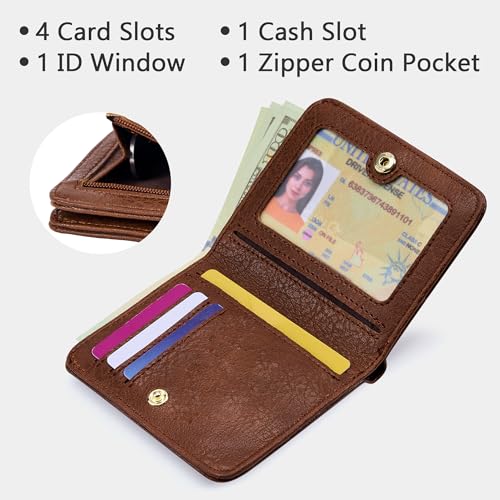 Image of Gostwo Small Wallet for Women, Slim Bifold Credit Card Holder, Compact RFID Blocking Cash Wallet, Billfolds Thin Leather Zipper Pocket, Mini Wallet Gift for Ladies Teen Girls Travel with ID Window