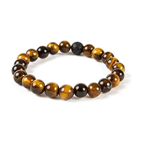 Wild Essentials Tiger Eye and Lava Stone Bracelet, Expandable up to 8 inches, Aromatherapy Jewelery for Women, Men, Esssential Oil Diffuser, Grounding Calming Strength Confidence Cover