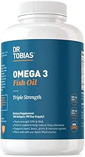 Dr. Tobias Omega 3 Fish Oil – Triple Strength Dietary Nutritional Supplement – Helps Support Brain & Heart Health, Includes EPA & DHA – 2000 mg per Serving,180 Soft Gel Capsules